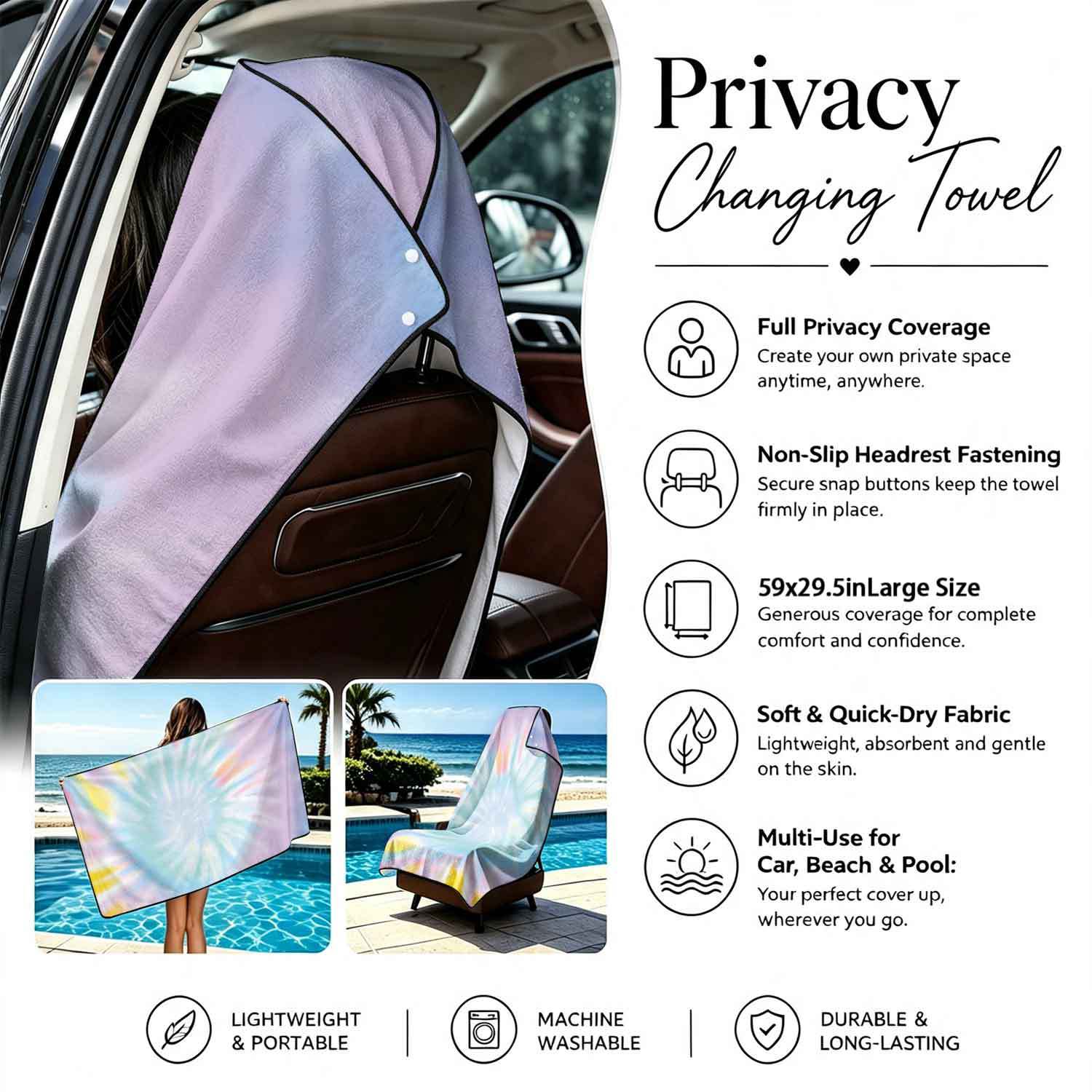 Printed bath towel and car seat cover 2-in-1, ultra-fine fiber outdoor beach and car dual-use universal seat cushion