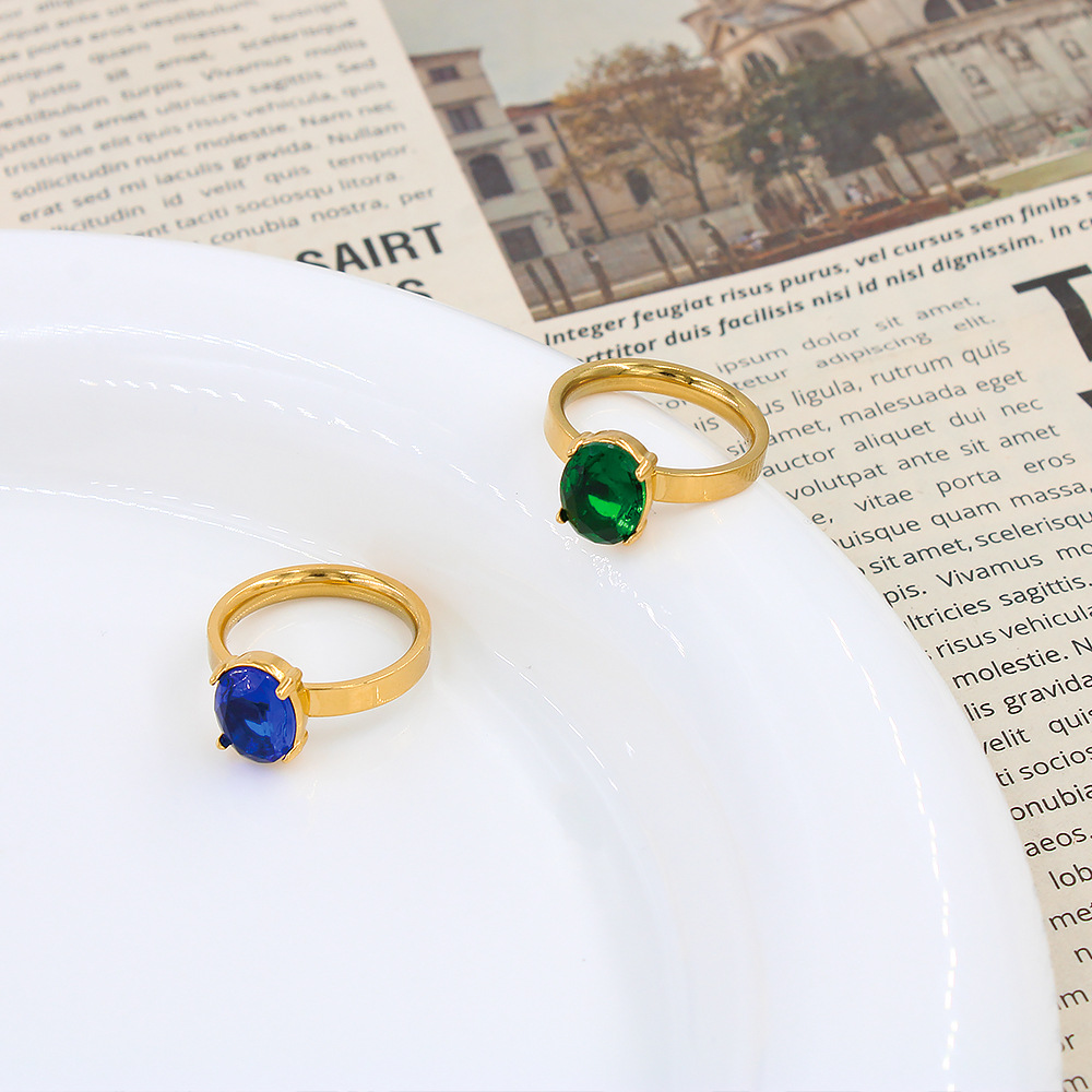 Women'S Gender Fashion Oval Titanium Steel Plating Zircon Rings