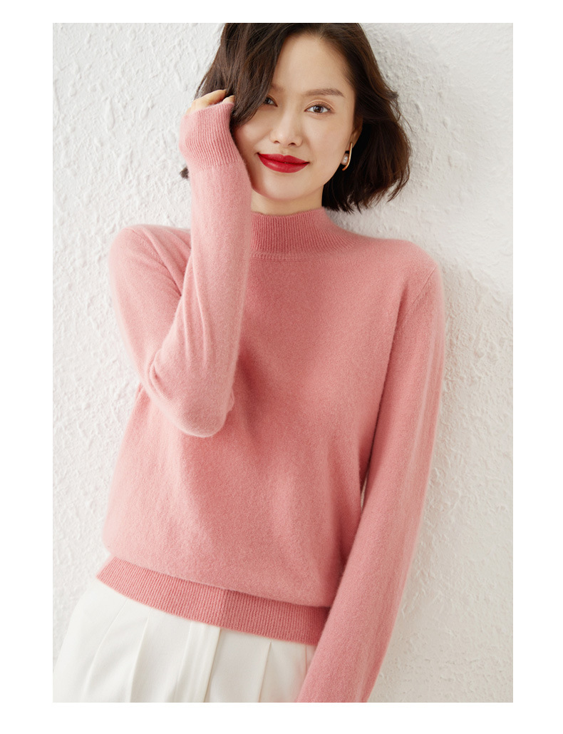 New autumn and winter collection: Semi-high-neck wool sweater, solid color pullover base layer for women, short thickened sweater for women, paired with knitted sweater pic 23