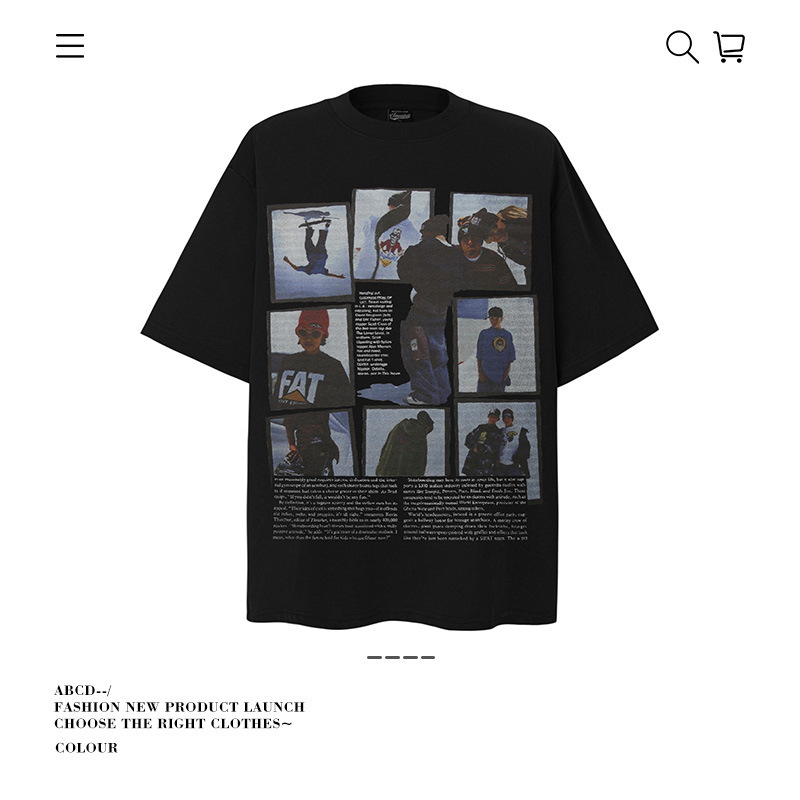 American Style Retro Fashion Brand Hip Hop Snow Sports Printed Short-sleeved T-shirt Men's Hiphop Street Loose Couple Top American Style Retro Fashion Brand Hip Hop Snow Sports Printed Short-sleeved T-shirt Men's Hiphop Street Loose Couple Top
