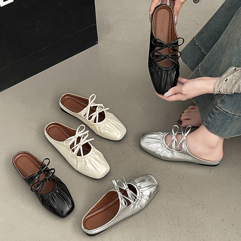 Fashionable summer Mary Jane shoes with hidden heel with bow, sandals, closed toe, suitable for outdoor wear, Collection Year 2026
