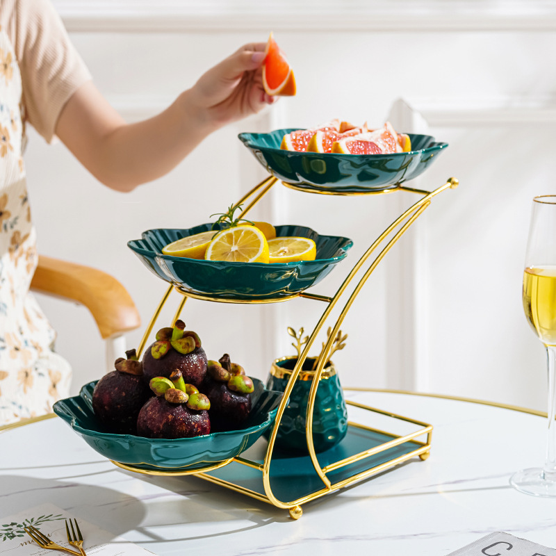 Luz de lujo estilo cerámica multi-capa plato de fruta sala de estar mesa de café snack placa hogar Internet celebridad dulces Placa de almacenamiento adornos de frutas secas