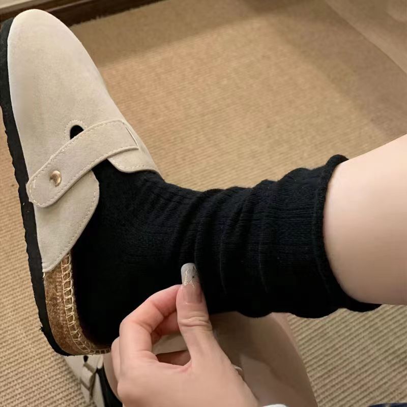 袜子女黑白秋ins潮复古奶油系卷边暗纹中筒堆堆袜百搭文艺月子袜|undefined