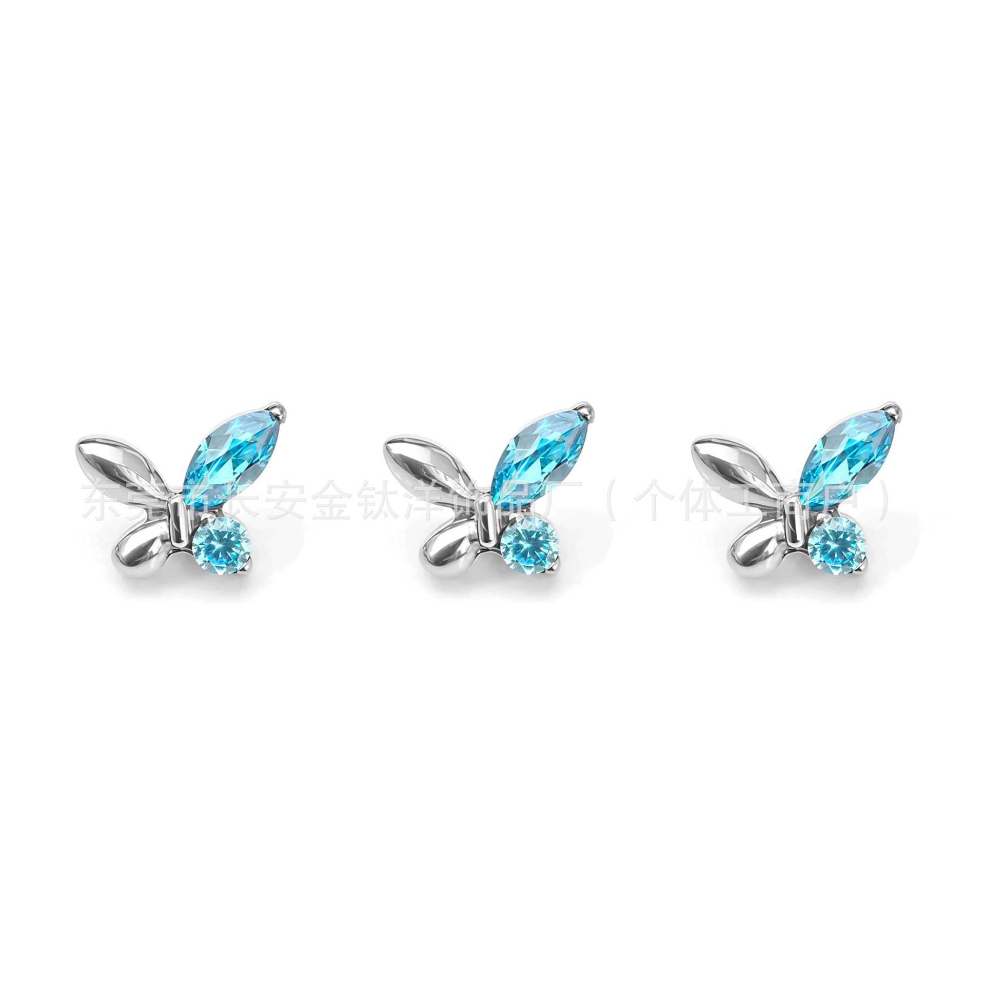 F136 Titanium Butterfly Marquise CZ Lip Piercing Labret Stud Ear Cartilage Stud Body Jewelry detail image 7