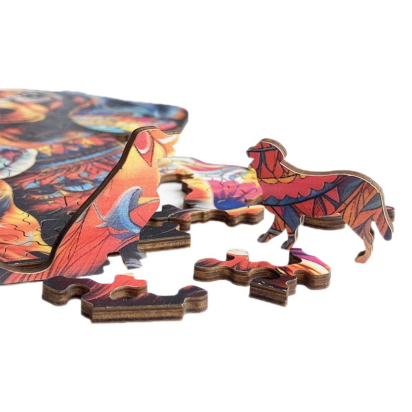 Especial en forma de rompecabezas de madera León búho Lobo Tyrannosaurus animal transfronterizo rompecabezas irregular bloques de construcción de los niños de juguete