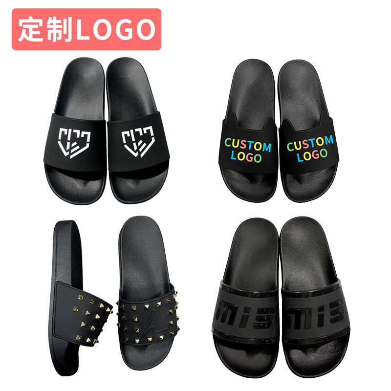 男士拖鞋定制3D浮雕LOGO滴塑图案夏季凉拖鞋防滑耐磨居家工厂批发