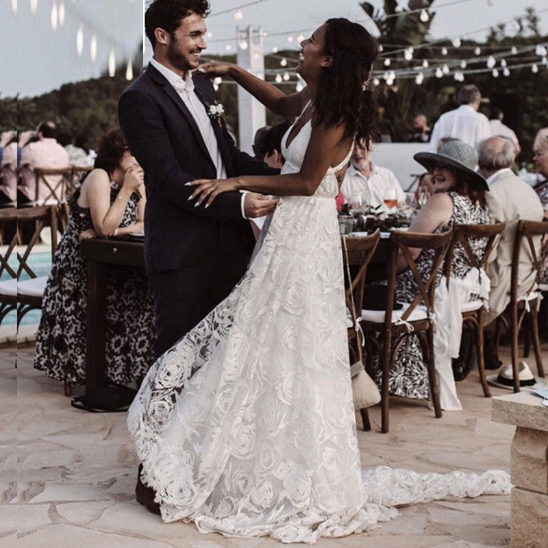 Comercio exterior europeo y americano Amazon AliExpress deseo nuevo sexy Correa encaje vestido de novia más tamaño vestido de novia