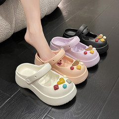 Women's Thick Sole Hiking Shoes Summer Outdoor Wear 2023 New Height Increasing Anti-Slip Mary Jane Hooded Cool Slippers for Home Use in Summer