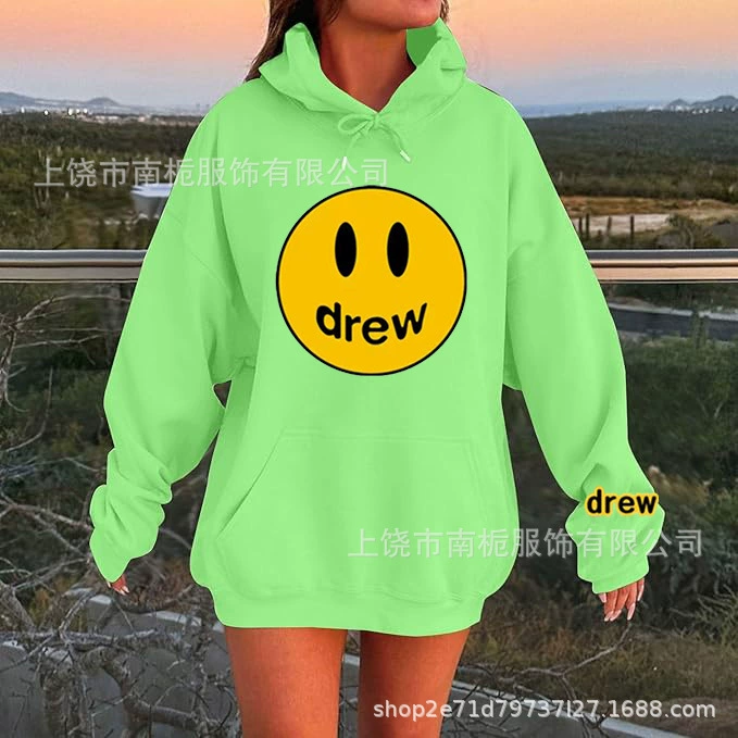 Граница-европейский код новый Drew House Justin Bieber с надписью для мужчин и женщин в одном стиле свободный худи с опущенными плечами и рукавами