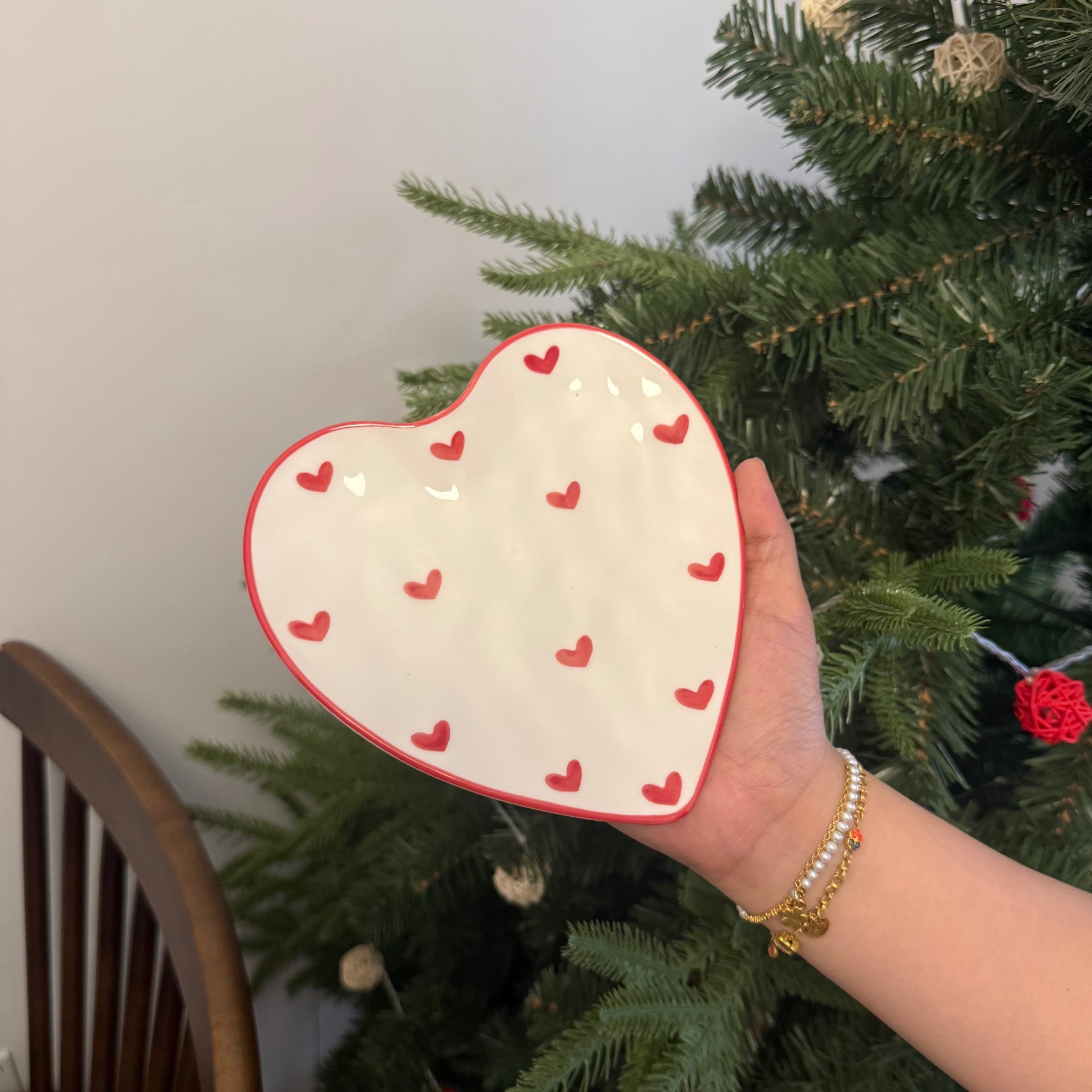 Estilo coreano ins mano mano amor plato de joyería bandeja de almacenamiento amor pintado a mano tazas de cerámica plato