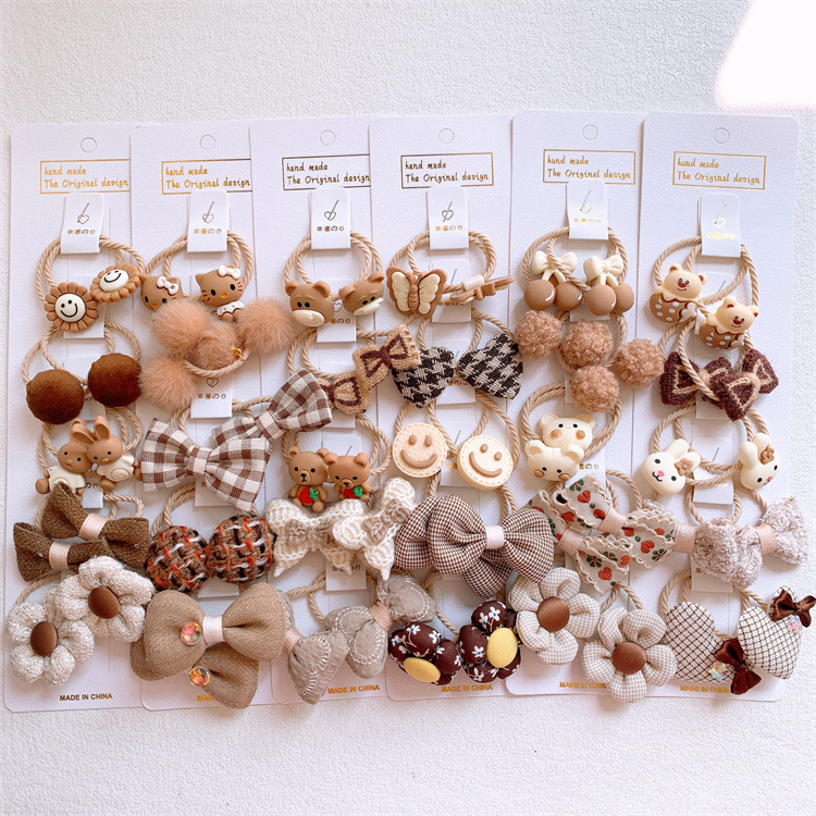 Nursery Coffee Color Children's Cartoon Rabbit Hairband Set for Girls, Hair Ties, Non-Damaging Hair Accessories