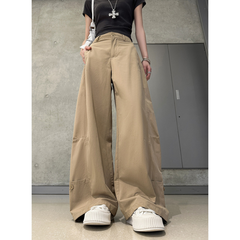 白色美式工装裤女2025夏季新款高腰显瘦弯刀裤宽松薄款休闲阔腿裤|undefined