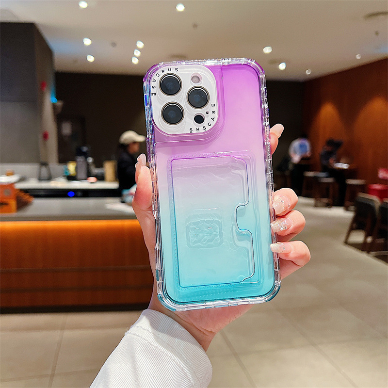 iPhone17 proグラデーションカード収納スマホケース16promax透明iPhone15三合一カードホルダー|undefined