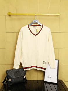 1.1 Correct Version Miu24 Autumn and Winter Blcg Couple Celine g Family Double g Embroidered Stripesd Tb Round Neck Knitted Sweater