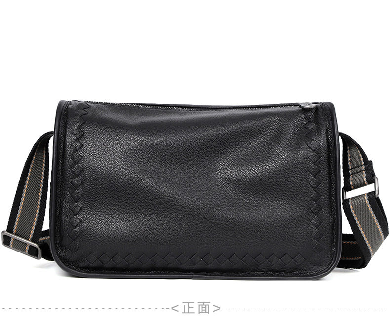 Túi đeo chéo nam da thật dệt đan 29×11×17 cm — Màu đen da bò, Màu đen da cừu chi tiết 18