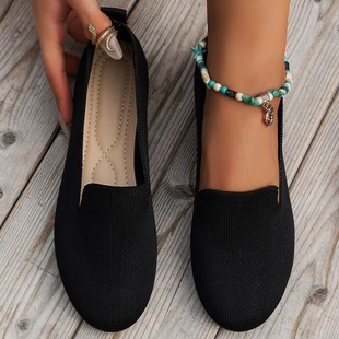 European and American Export Large Size Fly Woven Breathable Shallow Mouth Flats Women's Cross-Border Slip-On Leopard Print Round Toe Flats Work Shoes Wish