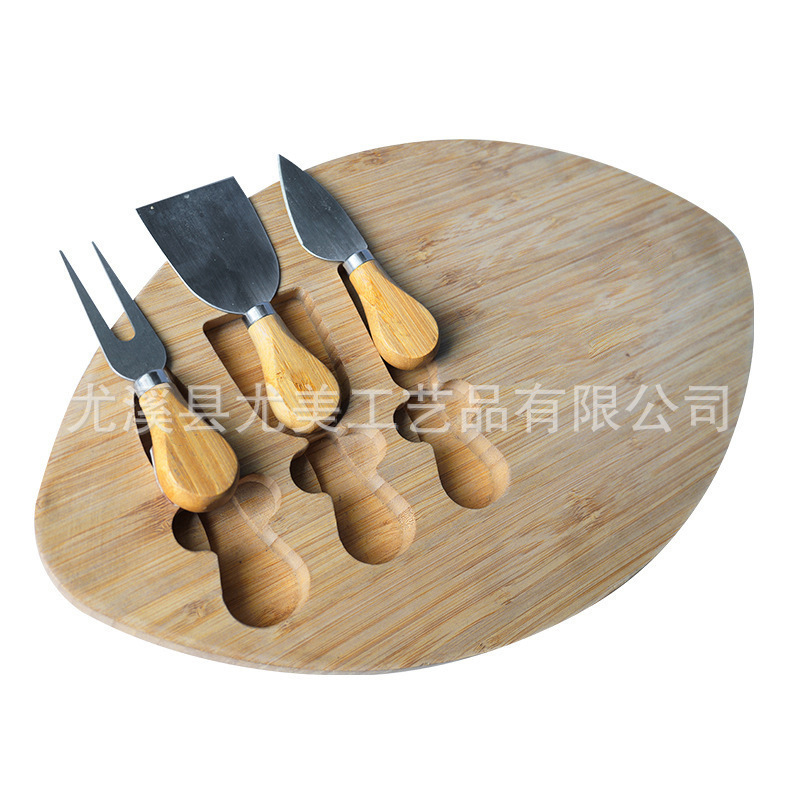 Juego de tabla de quesos de bambú ovalado Juego de tabla de queso de queso portátil Filete Bandeja de pizza Hornear pastel