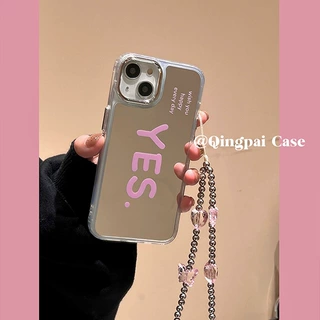 轻派网红ins镜面带链条适用iPhone15pro手机壳苹果14新款13女款16