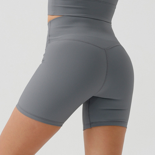 European and American environmental ribbed quarter-length yoga shorts with high-waist butt-lifting seamless fitness pants, classic sports yoga pants for women
