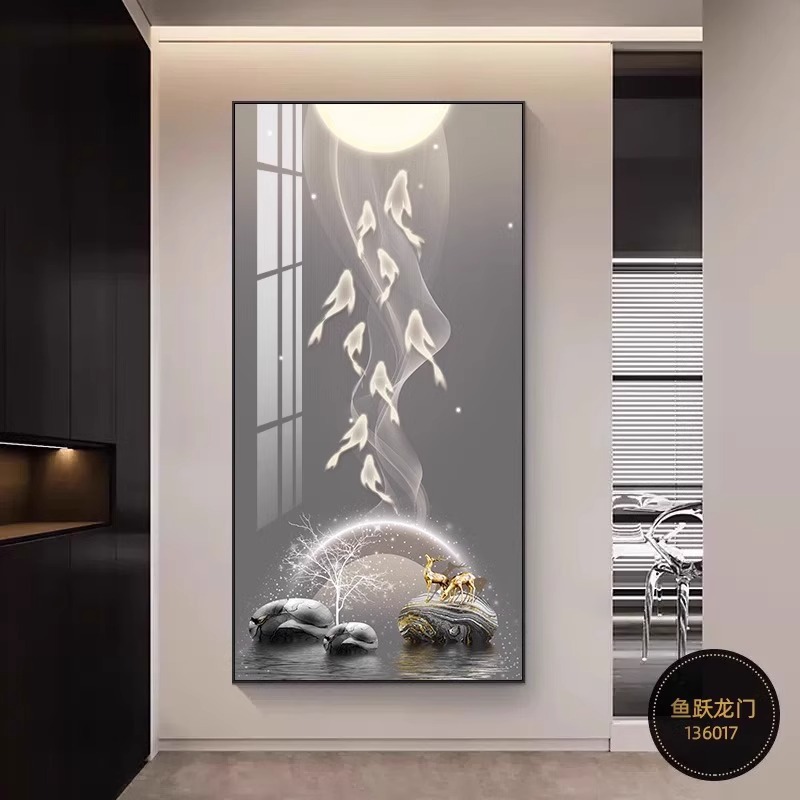 Entrar en el hogar nueve peces pintura decorada pasillo de la sala de estar pintura colgante nuevo alce atmosférico pintura mural vertical