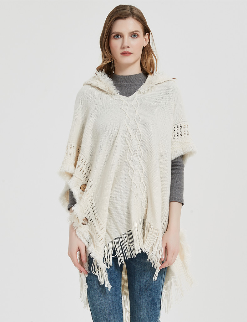 Unisex Cape Spring and winter plus-size knit button-hooded cape cape_voghion.com