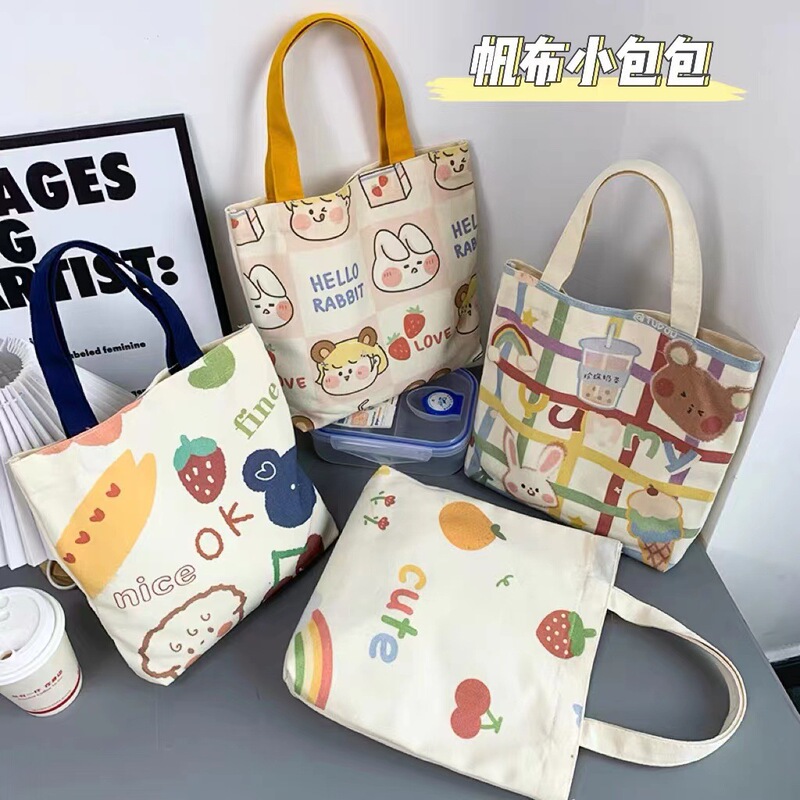 Cute Cartoon Lunch Bag for Kids, New Versatile Commuter Canvas Bag, Large Capacity Bag, Handbag, Tote Bag for Women