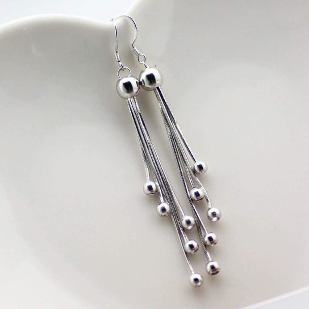 Beaded tassel dangle earrings, retro copper/silver tone, long 9 cm
