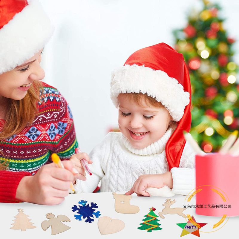 木製クリスマスオーナメント 無地落書き絵画テンプレート DIY クリスマスツリーハンギングデコレーションセット|undefined