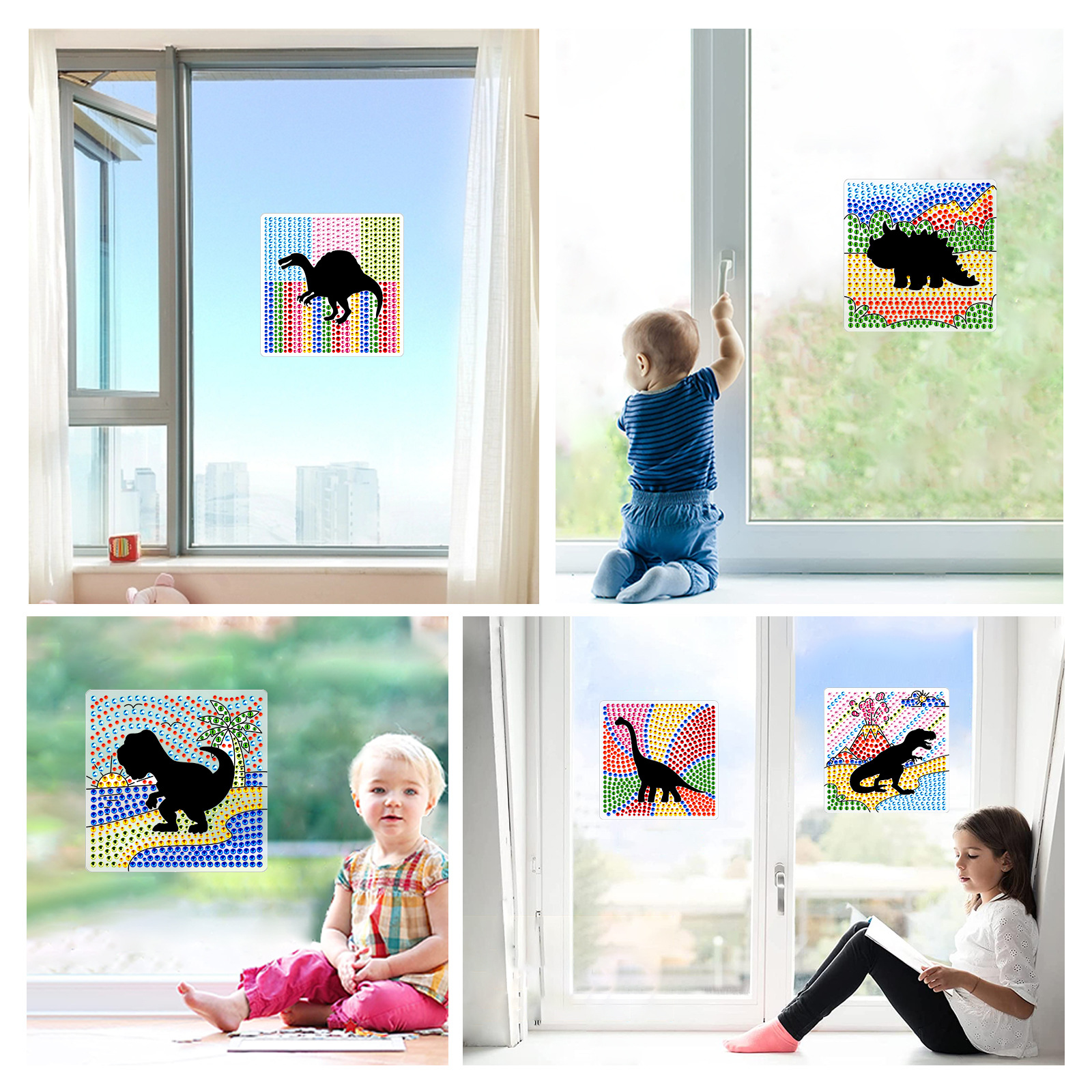 Dibujos de dibujos animados transfronterizos prehistóricos dinosaurios dibujos de diamante aleatorios DIY pinturas de mampostería niños ventanas hechas a mano cristal diamante brillante