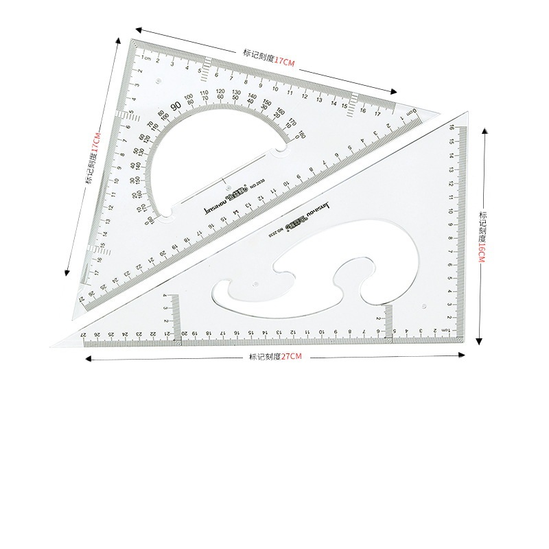 Monos de alambre de oro reglas de triángulo transparentes de 30 cm de plástico grande conjunto de medición con función de medición de la regla de nubes