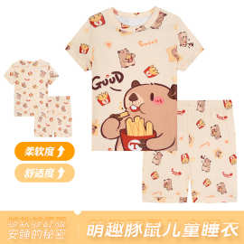 可爱女童夏季爆款两件套卡皮扒拉土拨鼠短袖短裤紧身家居服睡衣