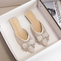 Baotou half slippers for women to wear frequently in summer. 2024 new sparkling diamond backless heel shoes, large women's sandals 41-43