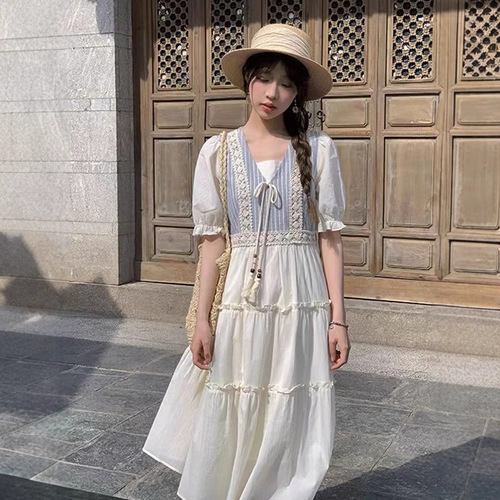 Skirted Girl 2025 Summer Two-Piece Forest Style Waist Cincher Meat Hiding Slimming Sweet Short Sleeve Tea Party Dress