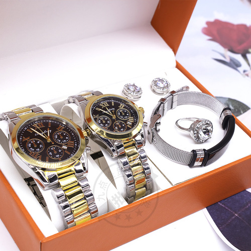 Couples wrist watch set jewelry ring earrings bracelet calendar quartz couple watch