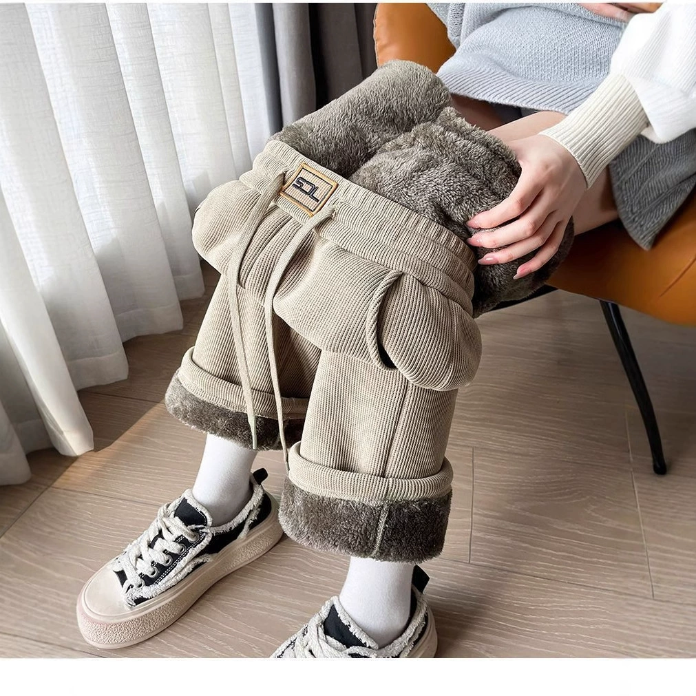 Кашемировые пуховые толстые широкие брюки женские осенние и зимние новые фитили повседневные свободные прямые брюки оптовый отдел