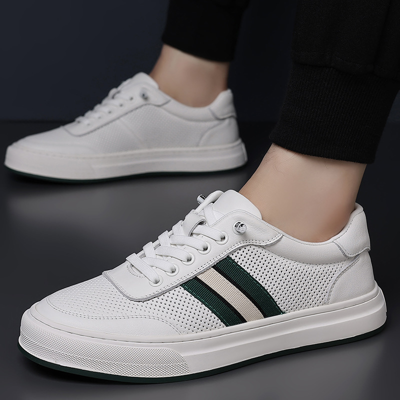 [Cuero de vaca de cabeza] cuero transpirable, zapatos deportivos casuales de suela suave de moda, huecos y cómodos