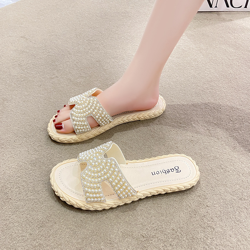 High Value Pearl Sandals For Summer Outerwear Stylish Flat Comfortable Slippers Vacation Shopping Beach Non Slip_voghion.com
