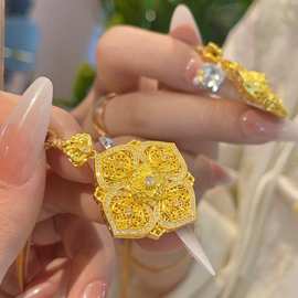 沙金饰品国韵镶钻四方如意吊坠项链女仿真黄金高级感结婚三金首饰