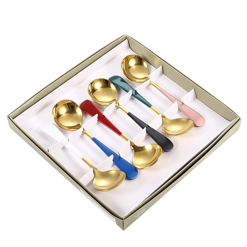 304 Stainless Steel Internet Celebrity Spoon Thickened Creative Children's Small Round Spoon Dessert Spoon Small Spoon Gift Set Tableware