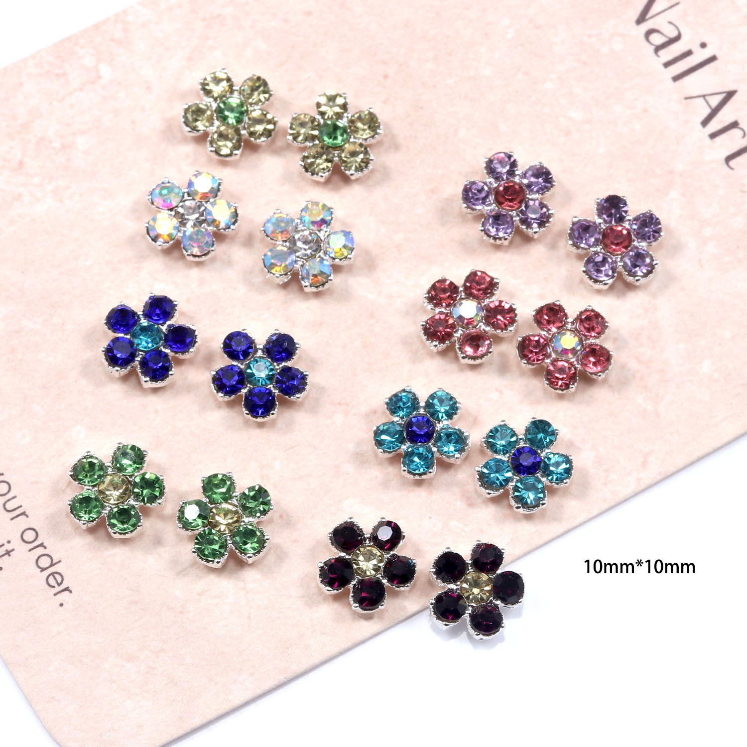 New five-petal flower alloy diamond-studded nail art accessories, three-dimensional multi-color diamond small flowers, wearable nail DIY decoration parts