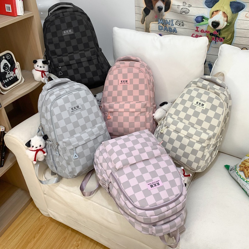 Schoolbag for female college students, junior high school students, high school students, texture backpack for men, Korean version, new trendy checkerboard backpack Schoolbag for female college students, junior high school students, high school students, texture backpack for men, Korean version, new trendy checkerboard backpack