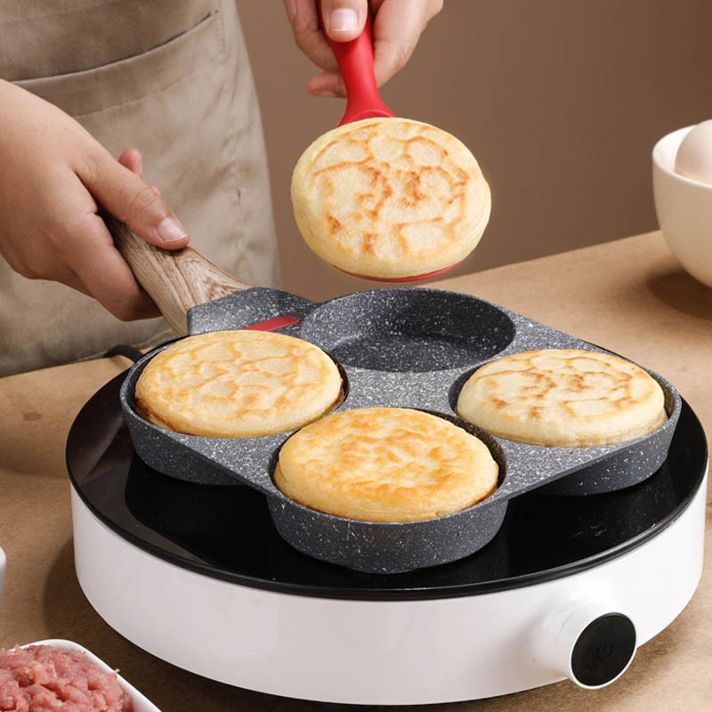 thumbnail image 1 of Sartén Tortitas, Sartén Huevos Poche de 4 Agujeros con Tapa Sartén Antiadherente de Aluminio para Desayuno Huevos Fritos Hamburguesas Panqueques, Para Estufas de Gas y Cocinas de Inducción, 1 of 5