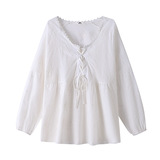 300斤特大码女装娃娃衫上衣韩版洋气V领系带绣花衬衫2025春秋新款，女装衬衫，变形策服饰