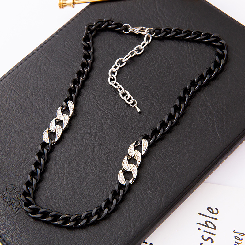 52g Weight Zircon Inlay Material Chain Necklace Classification Classic Style Solid Color Titanium Steel Inlay Zircon Men's Chain Necklace Men Chain Necklaces