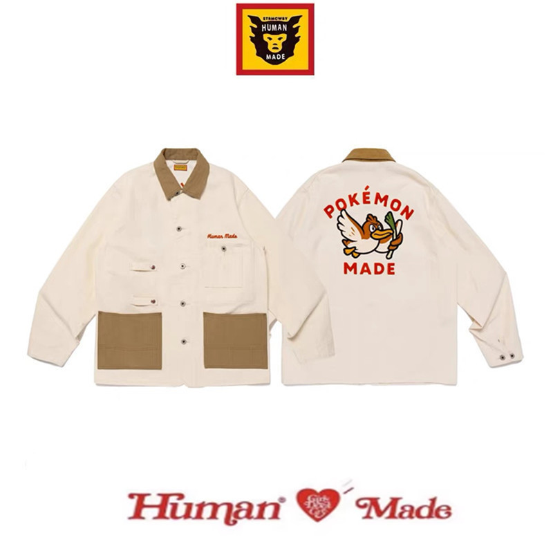 Japanese Trendy Brand Human Pokémon Scallion Duck Collaboration Fw25 Embroidered Logo Versatile Simple Jacket Coat
