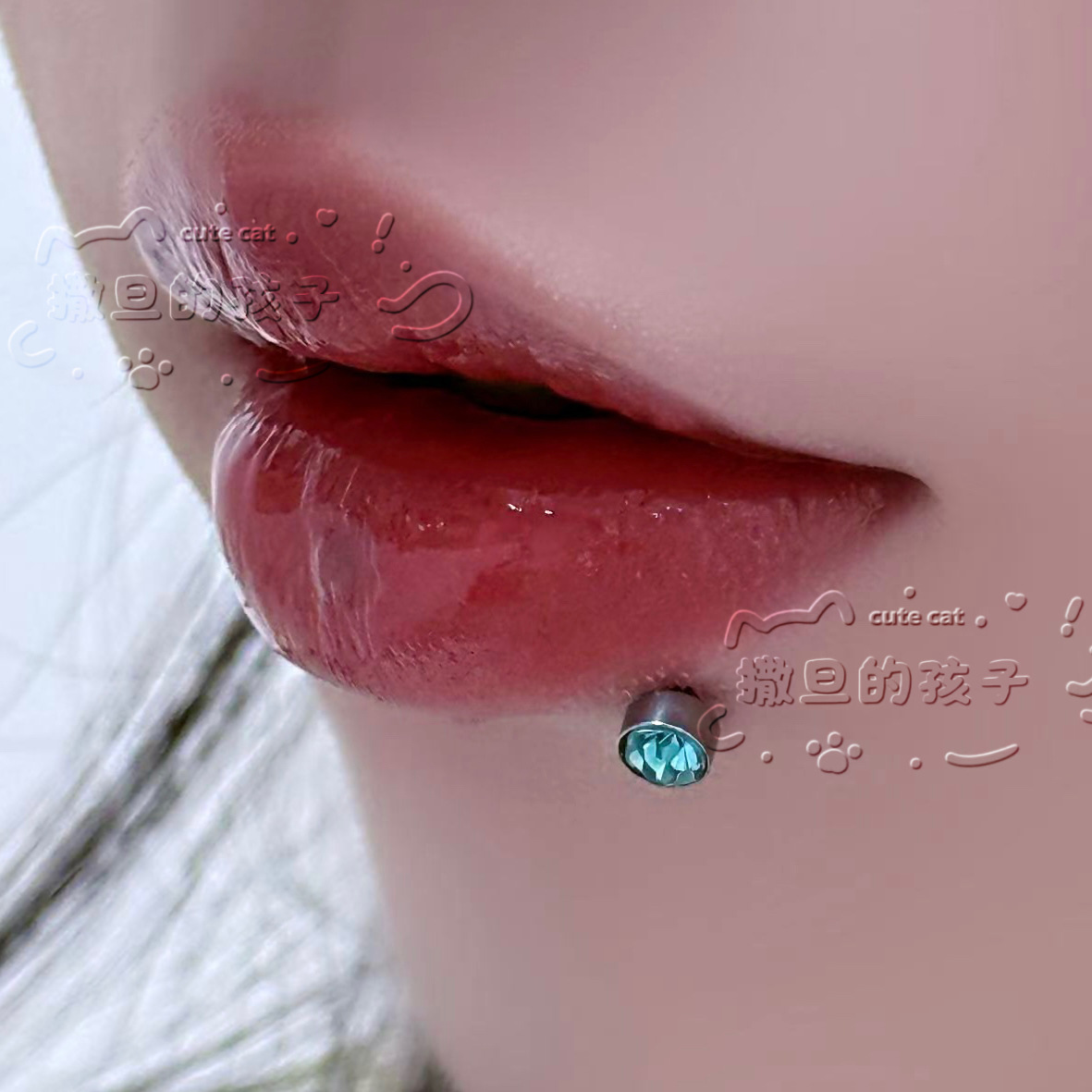Labret stud lip piercing jewelry styling detail