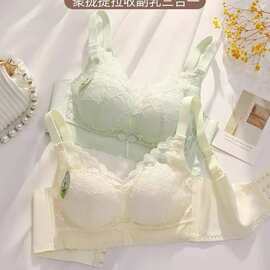 艾草103#清雅花边蕾丝文胸34-40中厚AB杯聚拢侧收四排扣尾货内衣