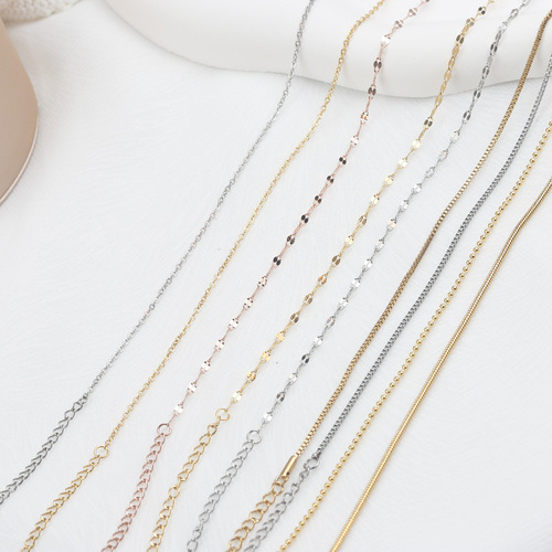 18K stainless steel chain, furnace real gold cross chain, lip chain, box chain necklace, 45cm lobster clasp ring