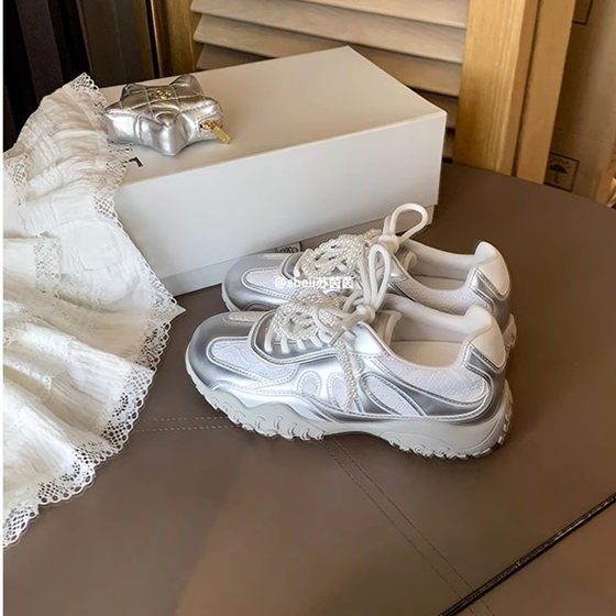 Su yinyin with new color ~ crescent bottom increased lace pearl casual training shoes women's forrest gump shoes