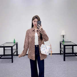 南油2025高品质驴家满身经典四叶草印花翻领长袖衬衫男女同款上衣